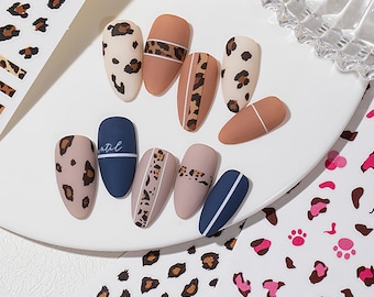 Adesivo per unghie con stampa leopardata/decalcomanie autoadesive con motivo animale/deco per unghie rosa e marrone