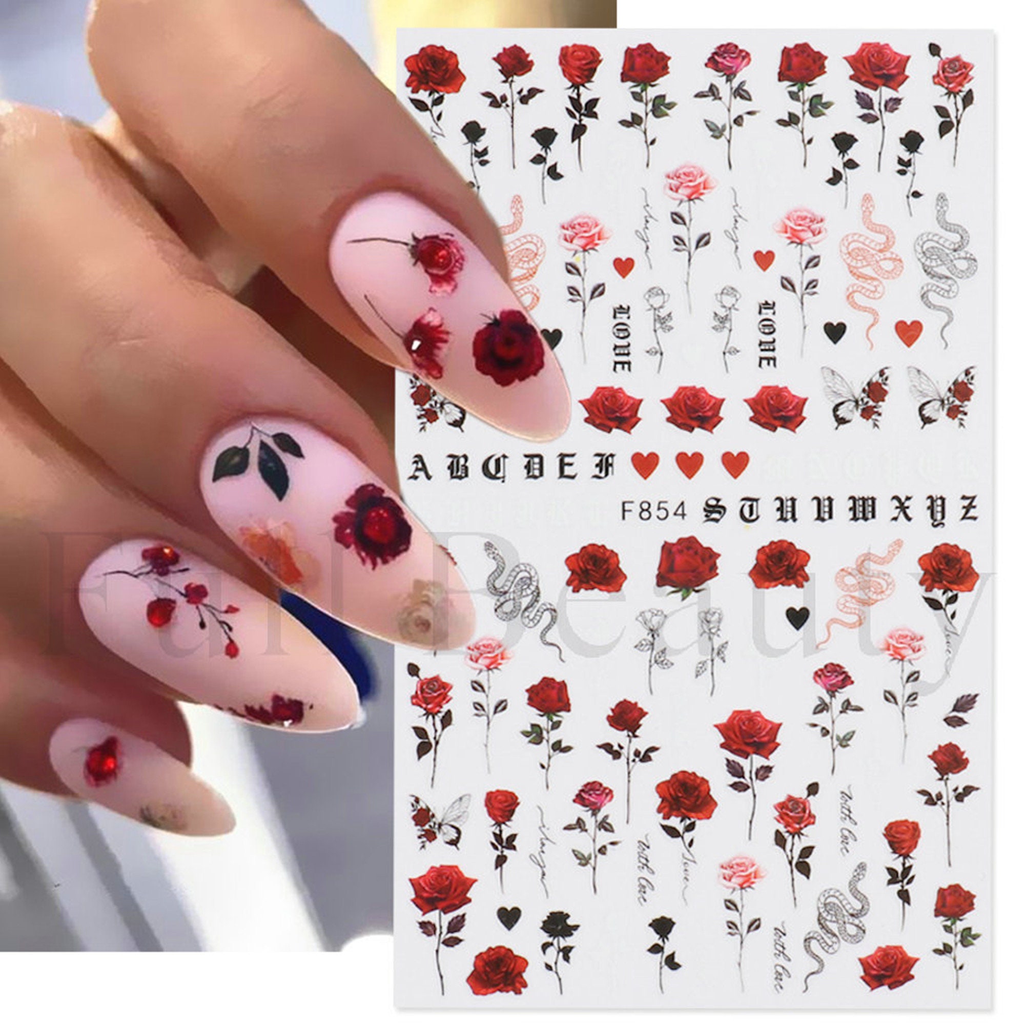 70pcs Valentines Red Rose Nail Charms White Flower Nail Art