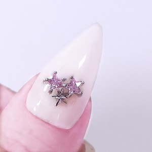 2 pcs pink star High Quality Metal Deco Charms Nail Gem, Nail Charms, earring charm, Nail Bling, Nail Crystal, Nail Rhinestone