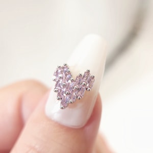2 pcs High Quality Metal Deco Charms, 3D Nail Art , Metal mosaic white zircon mosaic heart, Nail Bling, Nail Crystal, Nail Rhinestone
