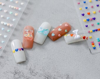 Self-Adhesive 5D Embossed Nail Stickers, Macaron Colors, Cute Heart Designs, Easy DIY Nail Art, Trendy & Colorful Nail Decor"