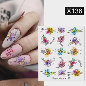 Nail Art Water Decals Stickers watercolor Transfers Summer  Flowers Petals Floral Fern Eucalyptus