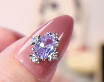 2 pcs High Quality Nail Gem, Nail Charms, gold and silver, Metal mosaic purple zircon , Nail Bling, Nail Crystal, Nail Rhinestone