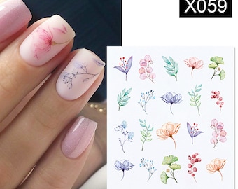 Nail Art Water Decals Stickers watercolor Transfers Summer  Flowers Petals Floral Fern Eucalyptus