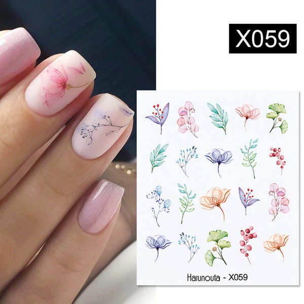 Nail Art Water Decals Stickers watercolor Transfers Summer  Flowers Petals Floral Fern Eucalyptus