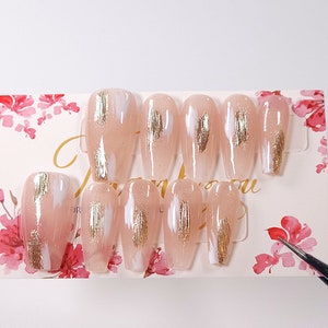 Press on Nails| Medium Coffin|gentle pink with flower | camellia and pearl | False Nails gift for her|Y2K stick nails|shimmer nails