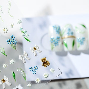 Embossed White and blue campanule  Nail Art Decals|Nail Sticker| Nail Diy  -  5D Self-Adhesive Nail Sticker