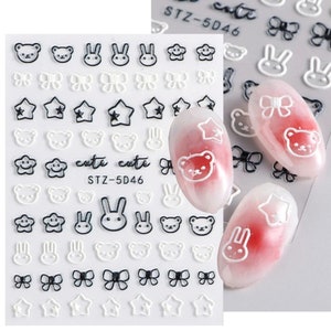 Calcomanías para decoración de uñas/pegatinas para uñas en relieve lindo oso pequeño conejo Bowknot estrella/uña Diy-pegatina autoadhesiva para uñas 5D