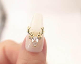 4 pcs High Quality ,christmas elk  Nail Charms, 3D Nail Art , Metal mosaic white zircon , Nail Bling, Nail Crystal, Nail Rhinestone