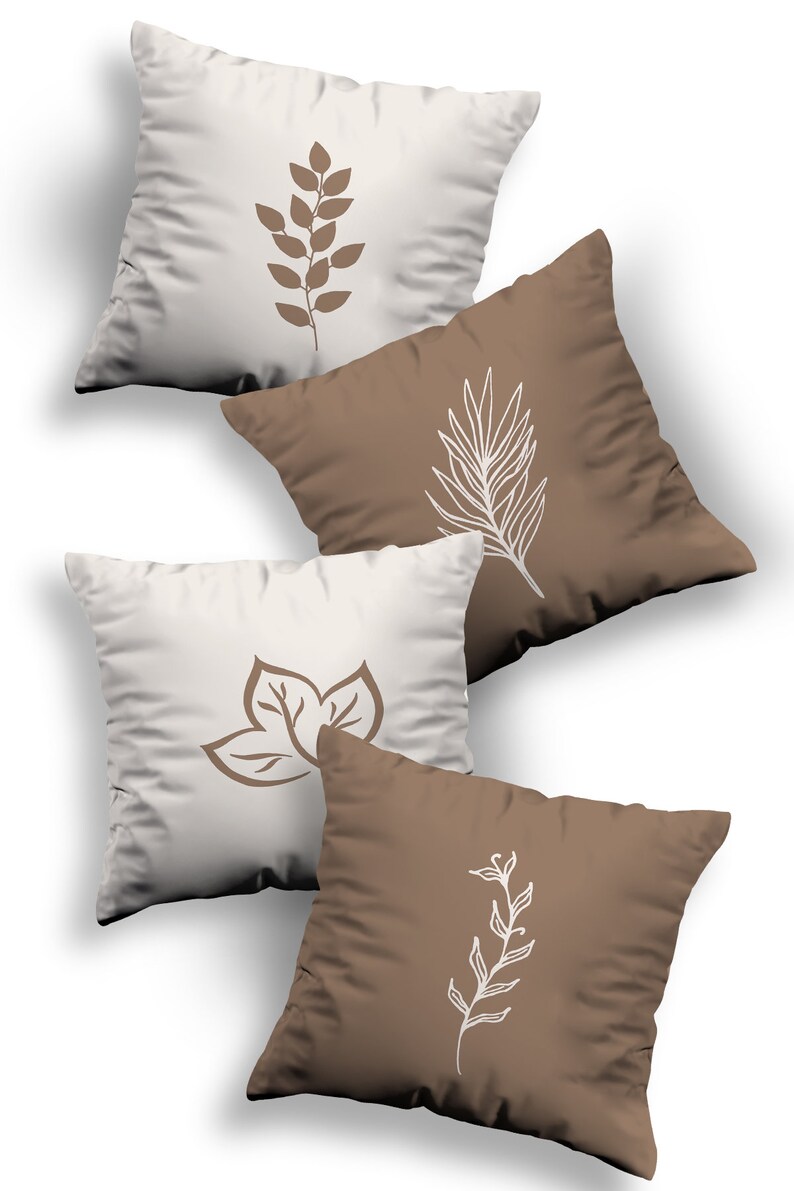 Elegant Throw Pillow Cover Set Cushion Cover, 4piece, Brown & White