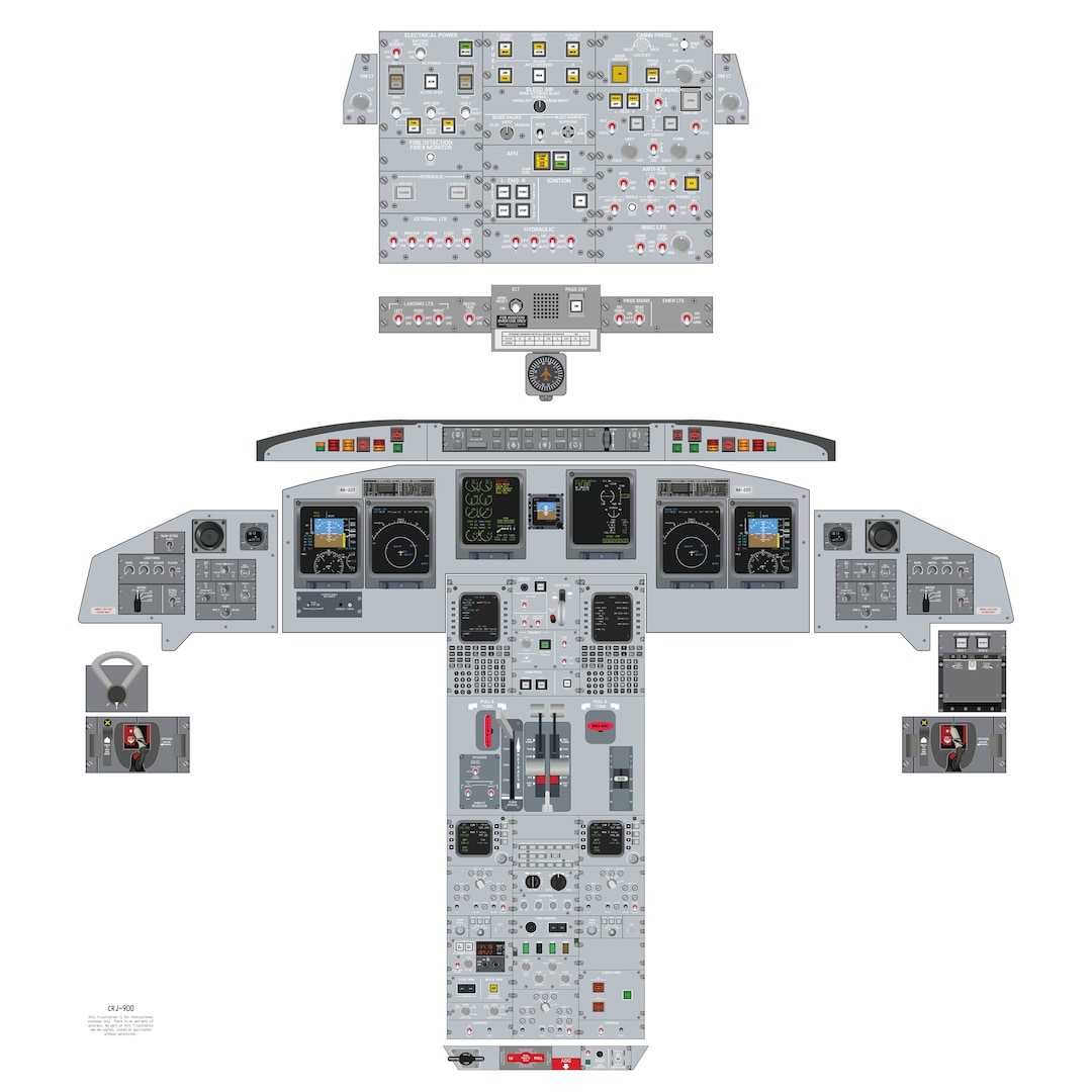 Bombardier CRJ-900 Study Aid Digital Graphic - Flight Deck Cockpit ...