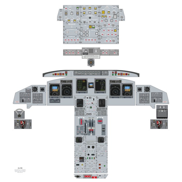 Bombardier CRJ-900 Study Aid Digital Graphic  - Flight Deck Cockpit  - 20x20 Inches