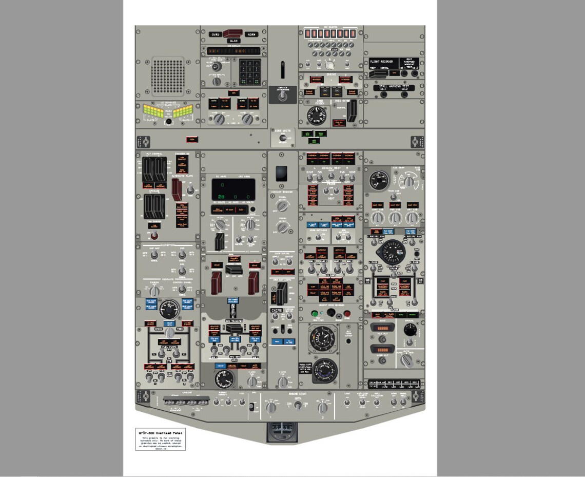Boeing 737 800 NG Flight Deck Poster Overhead Panel 20x30 Etsy