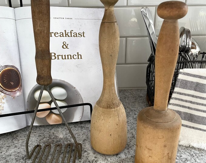 Antique Wood Mashers, Antique Potato Masher, Wood Potato Masher, Wood