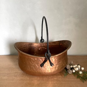 Secchio di rame, pentola di rame vintage, pentola di rame, stile francese, secchio di rame, fioriera di rame, arredamento da cucina,