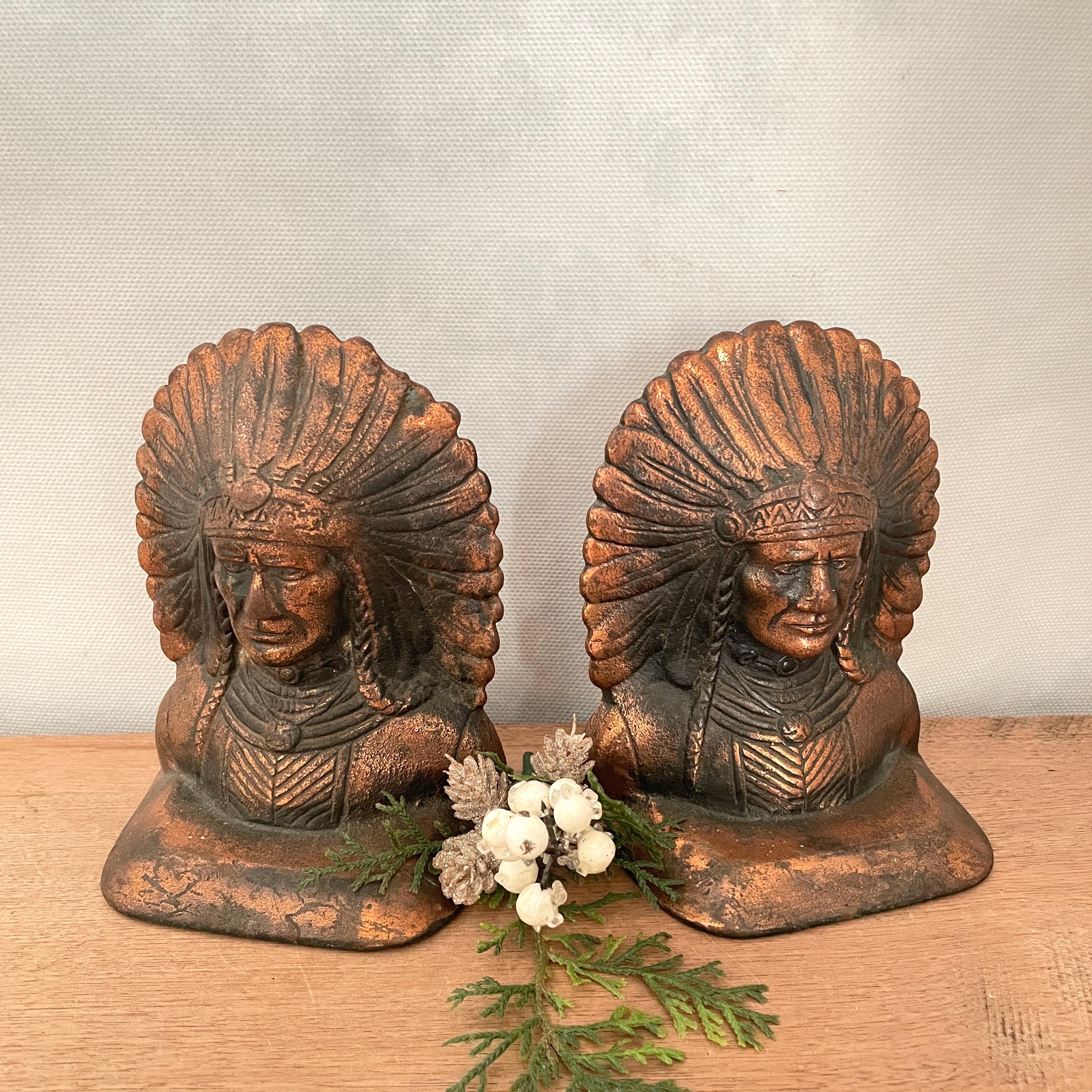 Native American Bookends, Vintage Indian Bookends, Vintage