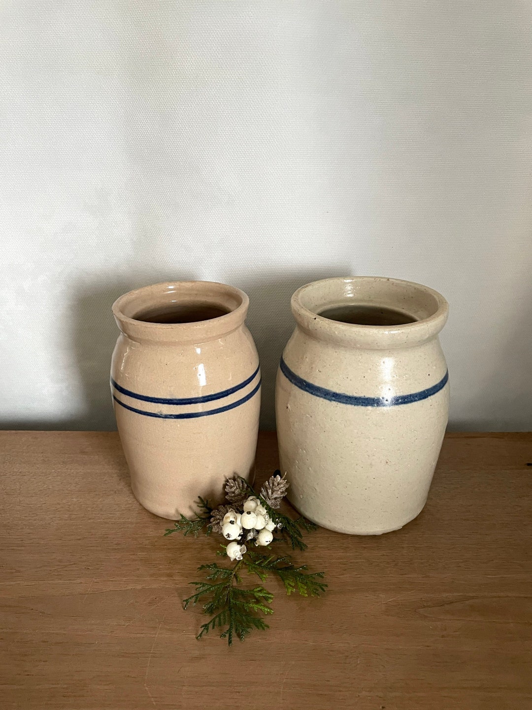 Blue Stripe Jar Stoneware Jar Vintage Jar Vintage Vase Etsy