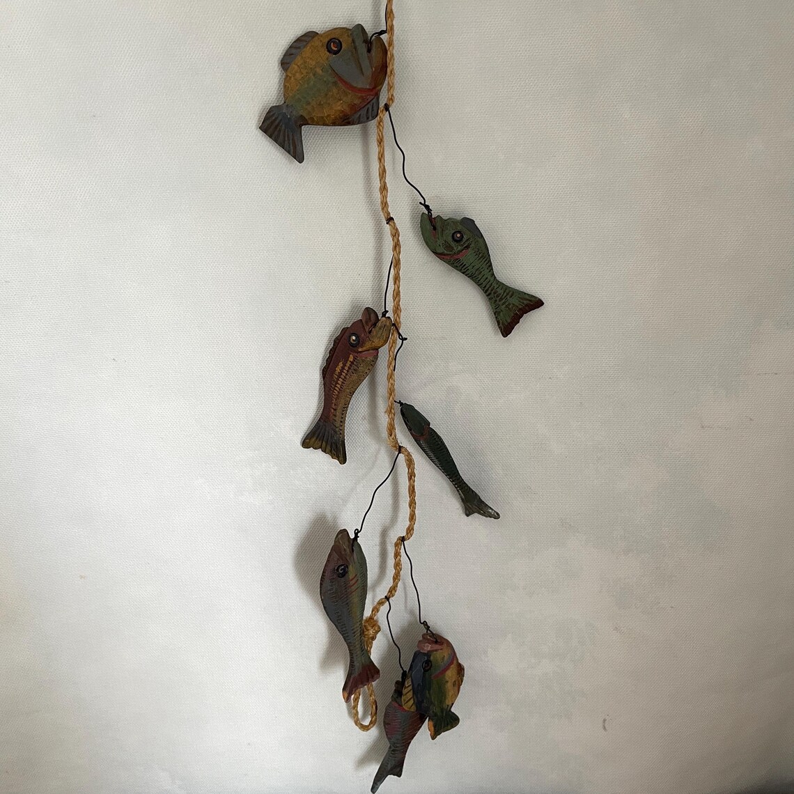 String of Fish String of Wood Fish Hand Carved Wood Fish Decoy Vintage ...