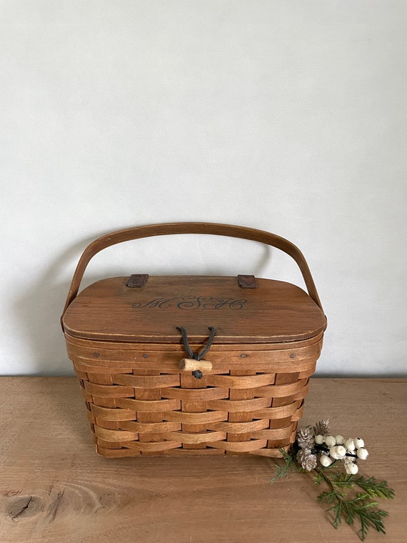 Longaberger Basket Wicker Basket Woven Basket Storage Basket Handmade Basket Gathering Basket with Handle Hanging Basket Berry Basket