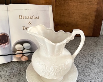 White Pitcher, Small White Pitcher, Vintage Pitcher, Kitchen Pitcher, Kitchen Decor, Farmhouse Kitchen Pitcher, Farmhouse Kitchen Decor