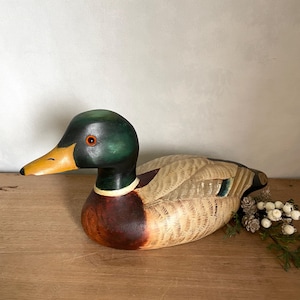 Hand Carved Wood Duck Decoy Glass Eyes, Vintage Wood Duck Decoy, Wood Duck, Antique Decor, Cabin Decor