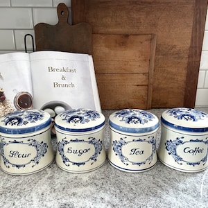 Handpainted Blue Delft Canisters, Blue Delft Jars, Flour and Sugar, Tea and Coffee, Blue and White Canister Set, Vintage Canister Set