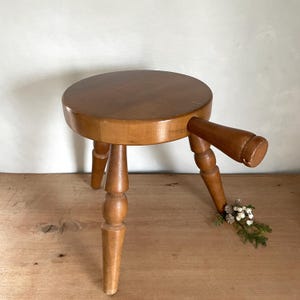 Wood Milking Stool, Round Stool, Round Wood Stool, Vintage Wood Stool, Vintage Stool, Wood Stool, Vintage Decor, Primitive Decor