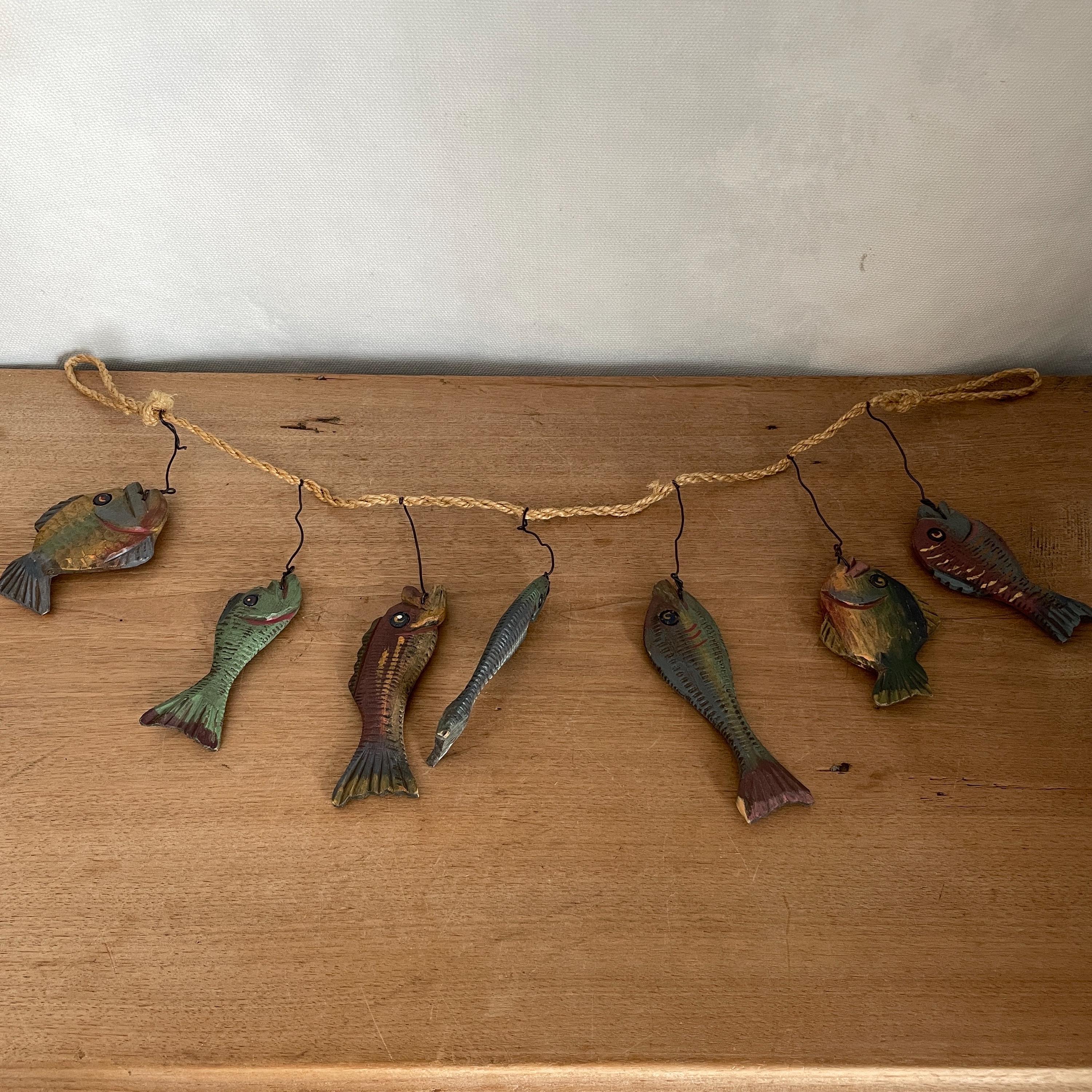String of Fish String of Wood Fish Hand Carved Wood Fish Decoy Vintage ...