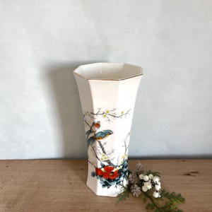 Handpainted Japanese Floral Vase Modern White Vase Floral Vase Bud Vase Shelf Decor