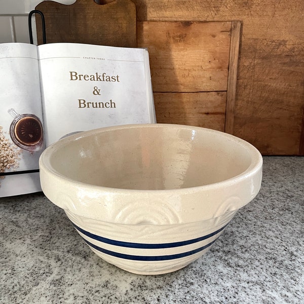 10” Roseville Bowl, Blue Stripe Bowl, Vintage Bowl, Mixing Bowl, Kitchen Decor, Farmhouse, Antique, Large Bowl