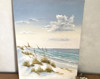 Zeegezicht schilderij vintage nautisch schilderij zeemeeuw schilderij strandhuis decor meerhuis decor oceaan schilderij