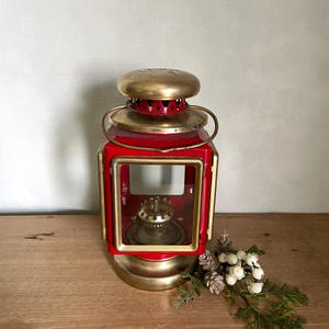 Red and Brass Decorative Lantern Vintage Lantern Glass Lantern