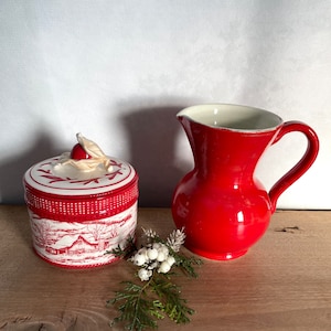 Kitchen Canister, Pitcher, Vintage Canister, Vintage Pitcher, Red Pitcher, Red Canister, Rustic Decor, Kitchen Decor, Vintage Decor