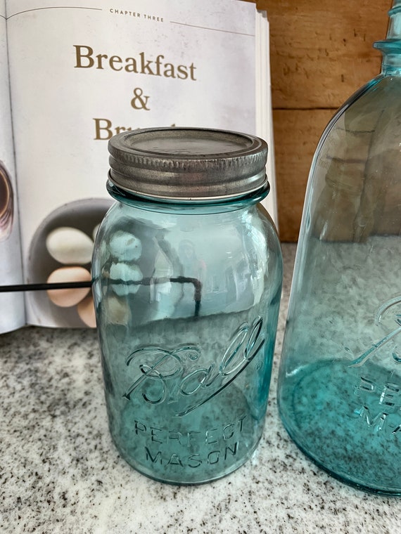 jar Rare Antique VTG Ball Perfect Mason Jar Blue Zinc Lid #0