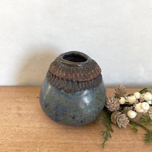 Mini Handmade Pottery Bud Vase Blue Vase Textured Vase Handpainted Vase Signed Studio Pottery Vase Flower Vase