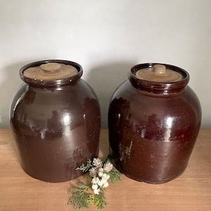 Stoneware Jar, Stoneware Crock, Utensil Crock, Stoneware Crock with Lid, Antique Stoneware, Vintage Decor, Kitchen Decor, Antique Decor