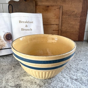 Blue Stripe Bowl, Vintage Bowl, Stoneware Bowl, Bowl, Vintage Stoneware Bowl, Primitive, Antique, Kitchen Decor, Farmhouse