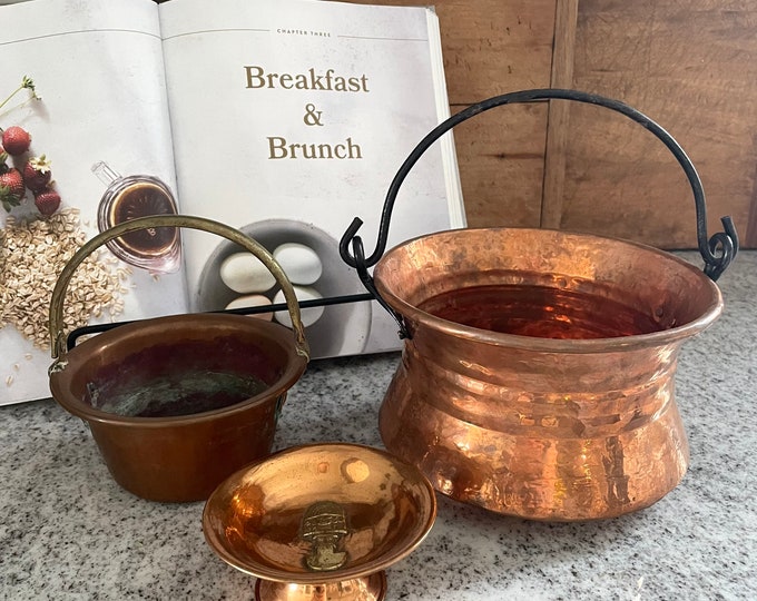 Copper Pot, Vintage Copper Pot, Copper Basket, Vintage Copper Pot