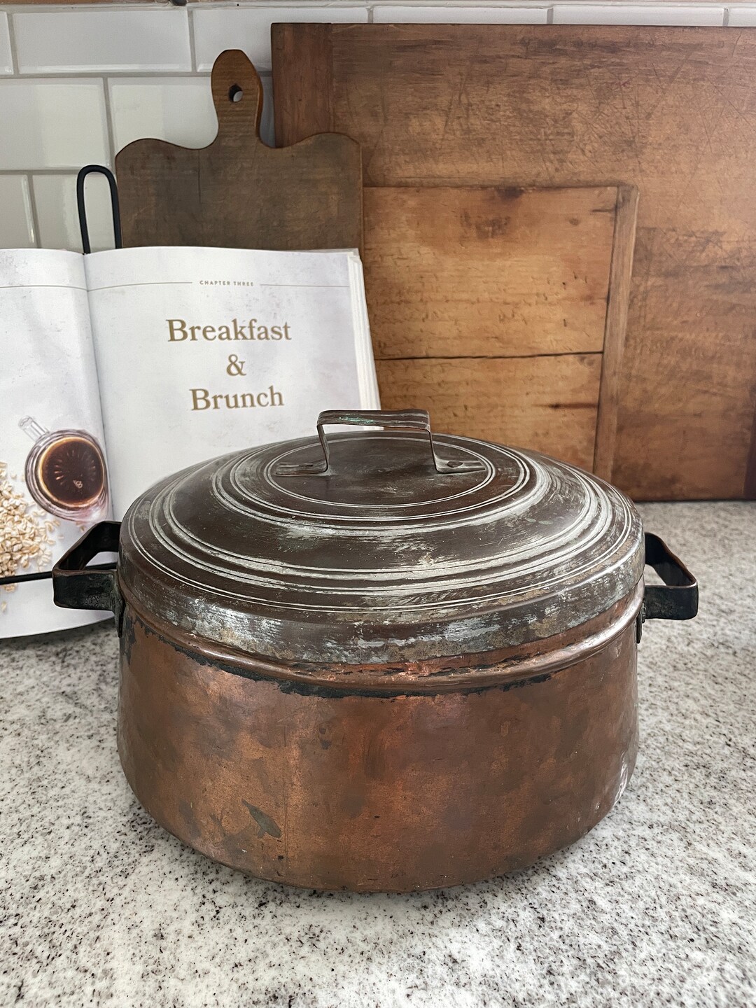 銅鍋、蓋付き銅鍋、大型銅鍋、銅大釜、ヴィンテージ銅鍋、ヴィンテージ