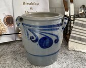Salt Glazed Crock, Crock with Handles, Utensil Crock, Crock, Gray and Blue Crock, Blue Crock, Stoneware Crock, Vintage Crock, Antique Crock