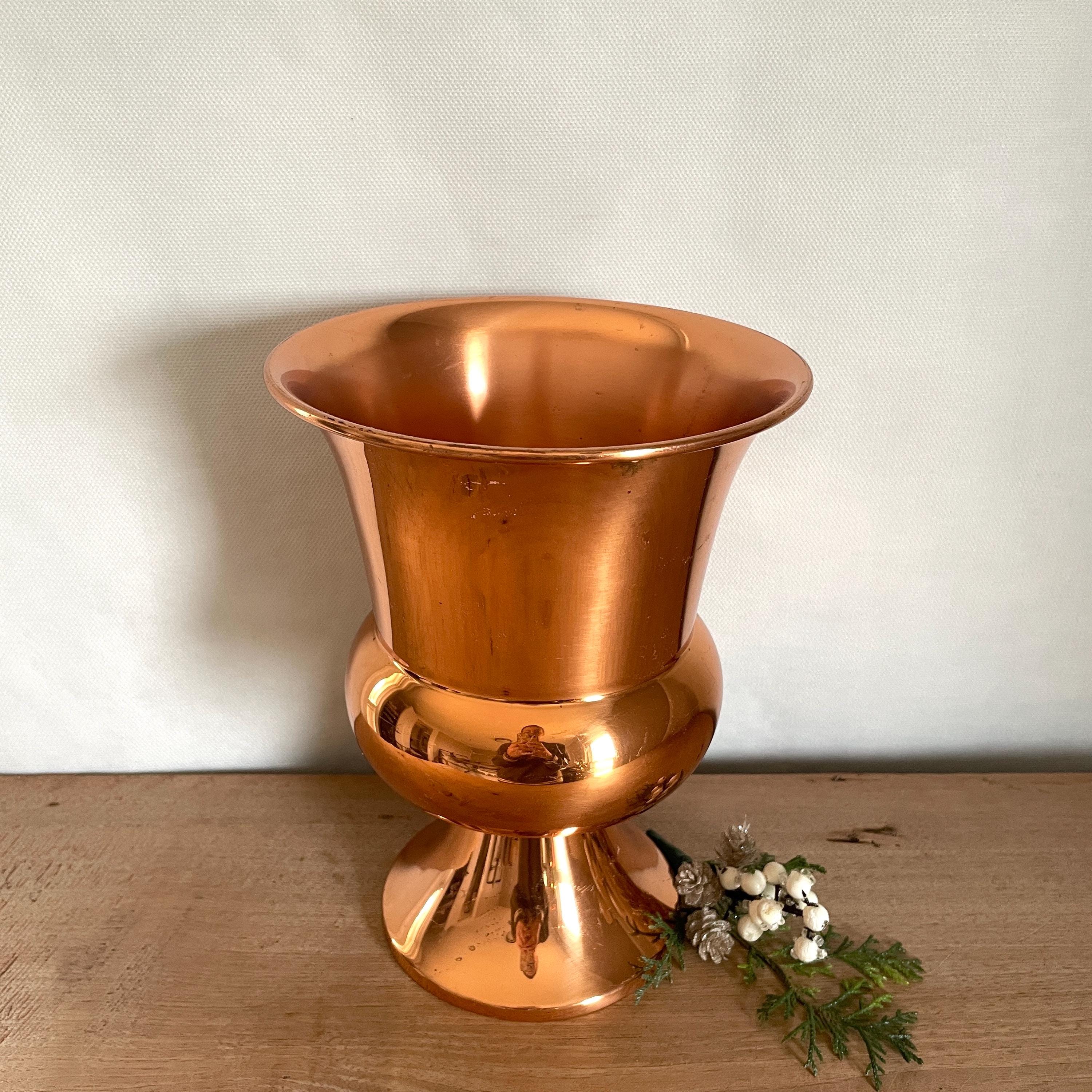 Seau à glace en teck et cuivre des années 1960, verre fumé, design scandinave - En vente sur France