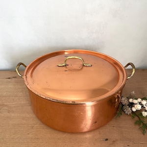 European Copper Pan, Copper Pan with Lid, French Country Kitchen, Vintage Copper Pan, Antique Decor