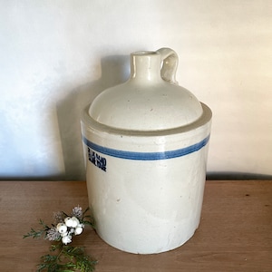 Blue Stripe Stoneware Jug, Blue and White Stoneware, Vintage Jug, Stoneware Jug, Antique Stoneware, Kitchen Decor
