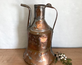 Handgefertigter Kupferkrug, handgeschmiedeter Kupferkrug, Kupferkessel, Kupferteekanne, Kupfertopf, Vintage-Dekor, Küchendekoration, antikes Dekor