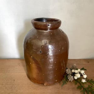 Stoneware Crock Jar, Stoneware Vase, Kitchen Decor, Vintage Decor, Antique Decor, Antique Stoneware, Brown Stoneware Crock, Stoneware Jar