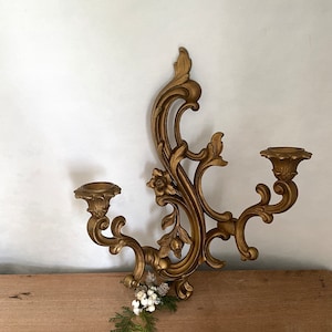 Ornate Gold Candle Sconce, Plastic Candle Sconce, Vintage Sconce, Candle Sconce, Ornate Sconce, Gold Color Sconce, Home Decor, Wall Decor