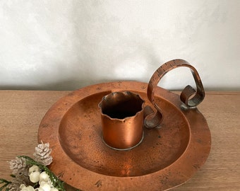 Copper Chamber Candlestick, Candlestick Holder, Vintage Candlestick, Vintage Chamber Candlestick, Vintage Candlestick Holder, Vintage Decor