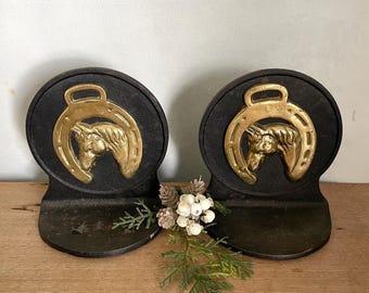 Sujetalibros de metal con forma de caballo, sujetalibros de caballo, sujetalibros de latón, sujetalibros vintage, decoración vintage, decoración antigua