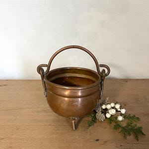 Balde de cobre, panela de cobre vintage, vaso de cobre, estilo campestre francês, balde de cobre, floreira de cobre, decoração de cozinha.