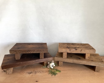Reclaimed Wood Riser Wood Plant Stand Vanity Tray Coffee Table Tray Charcuterie Board Display Stand Wooden Tray Cupcake Stand Pedestal Stand